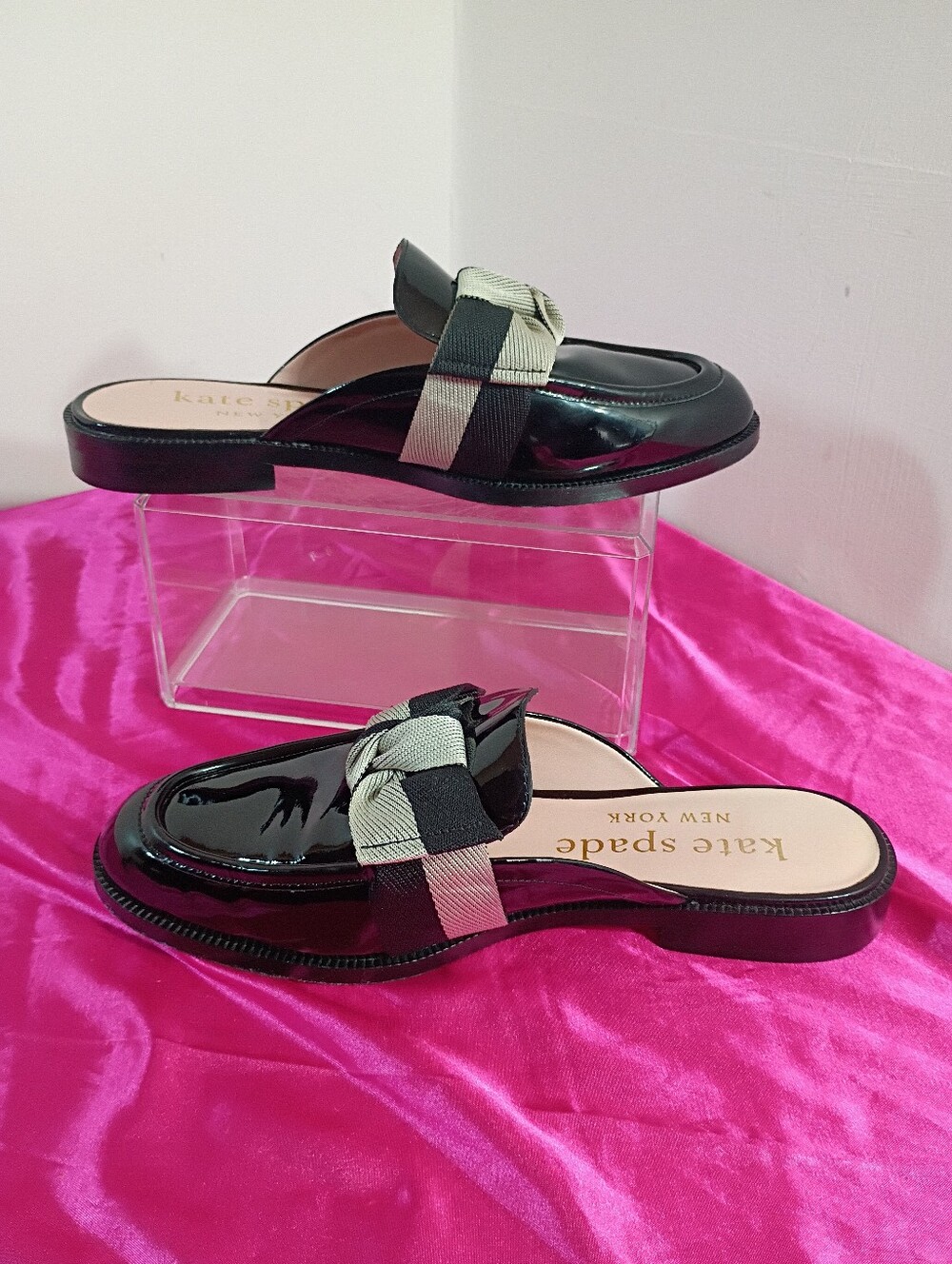 Kate Spade Women's SZ 9.5B Patent Leather Fabric Leandra Mule Loafers Black. - Picture 5 of 9